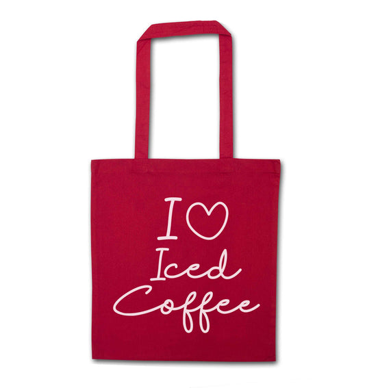 I love iced coffee red tote bag