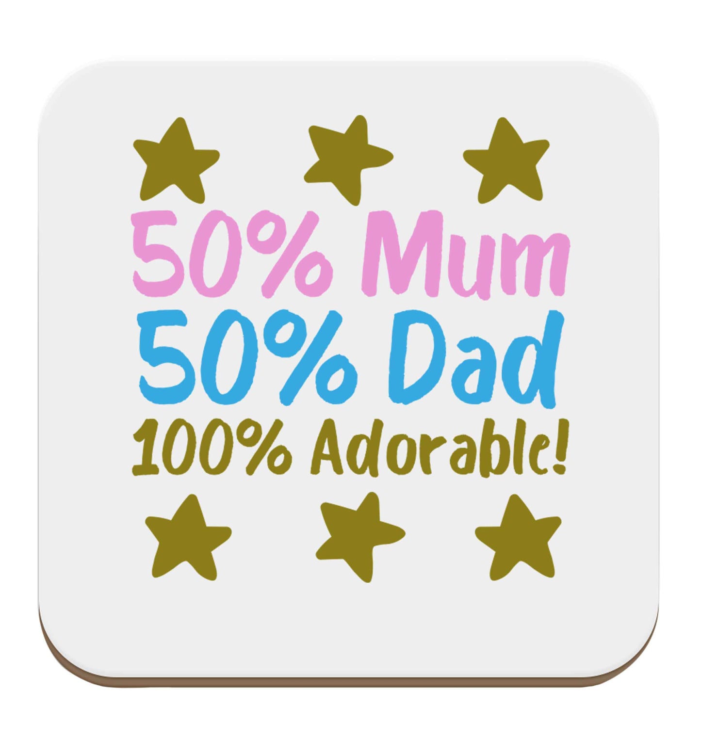 50% mum 50% dad 100% adorable set of four coasters