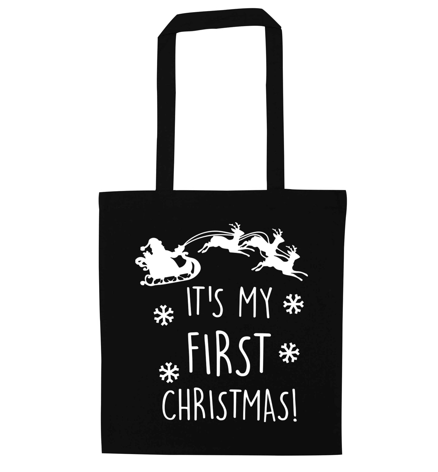 It's my first Christmas - Santa sleigh text black tote bag