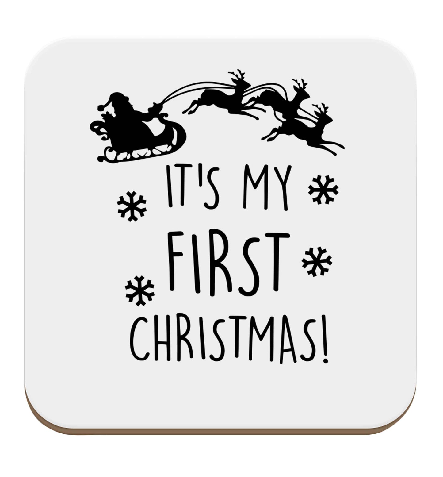 It's my first Christmas - Santa sleigh text set of four coasters