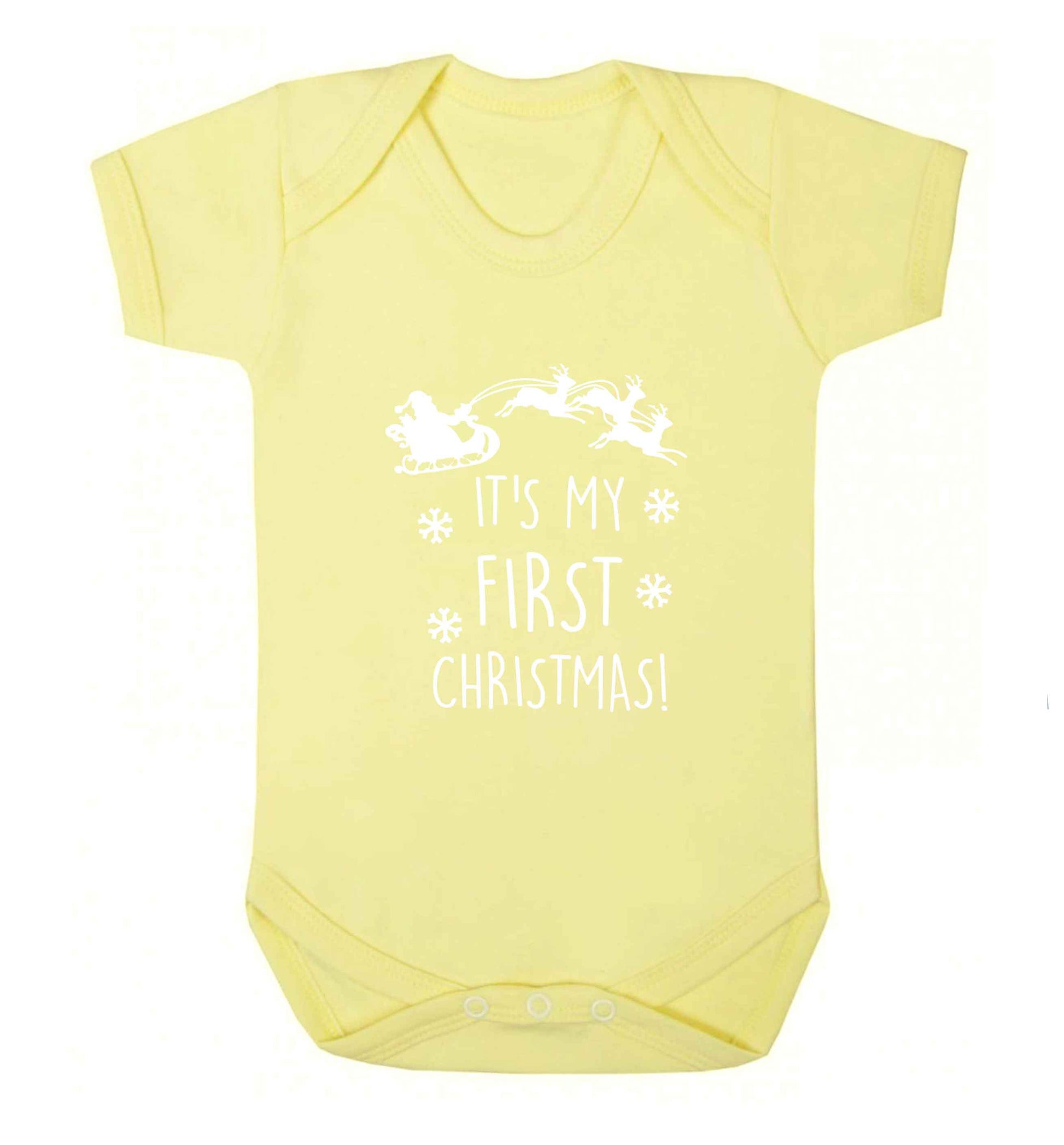 It's my first Christmas - Santa sleigh text baby vest pale yellow 18-24 months