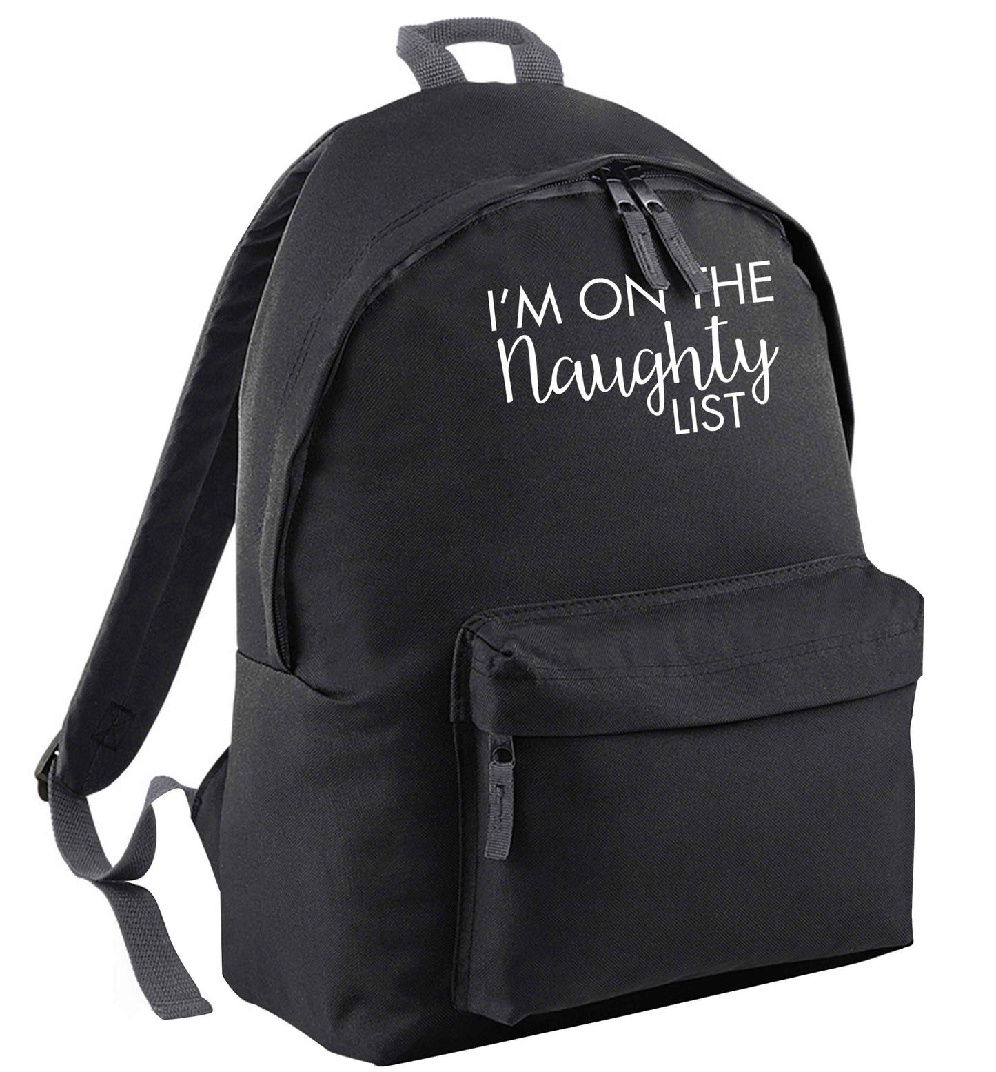 I'm on the naughty list black adults backpack