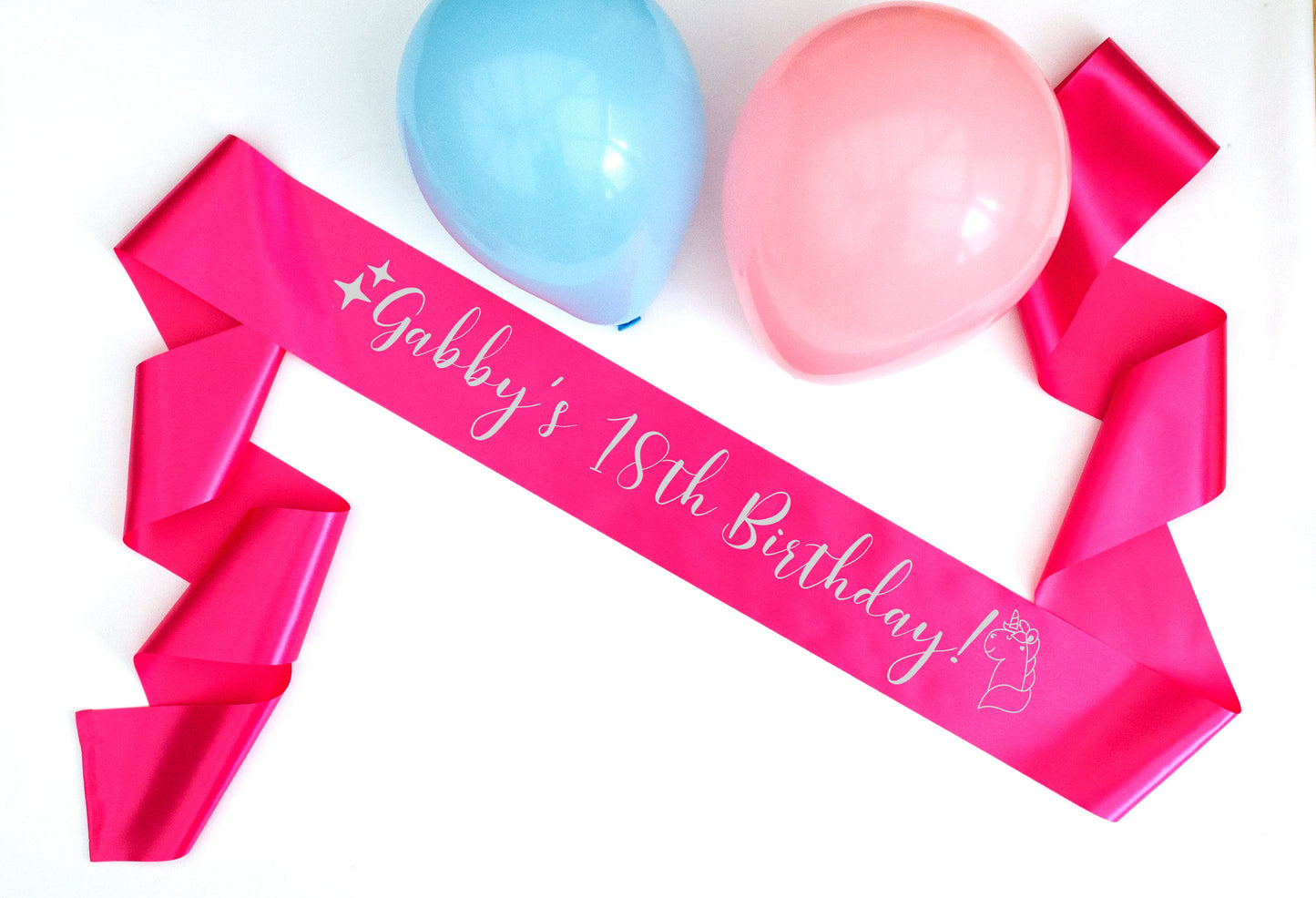 personalised 18th birthday sash metallic silver foil on pink