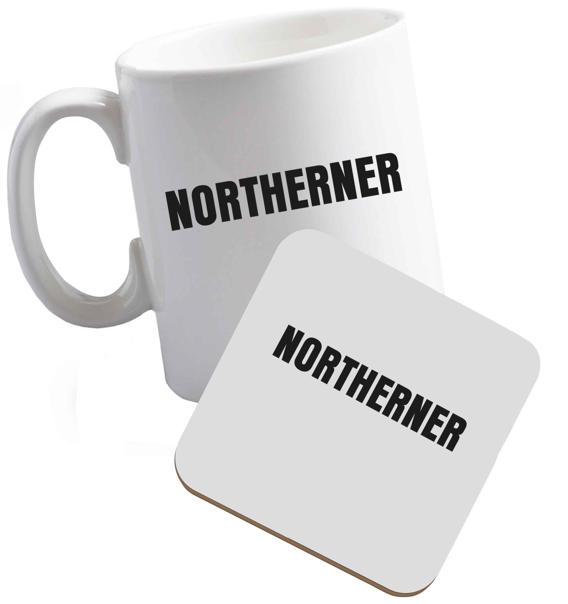 10 oz Northerner ceramic mug and coaster set right handed