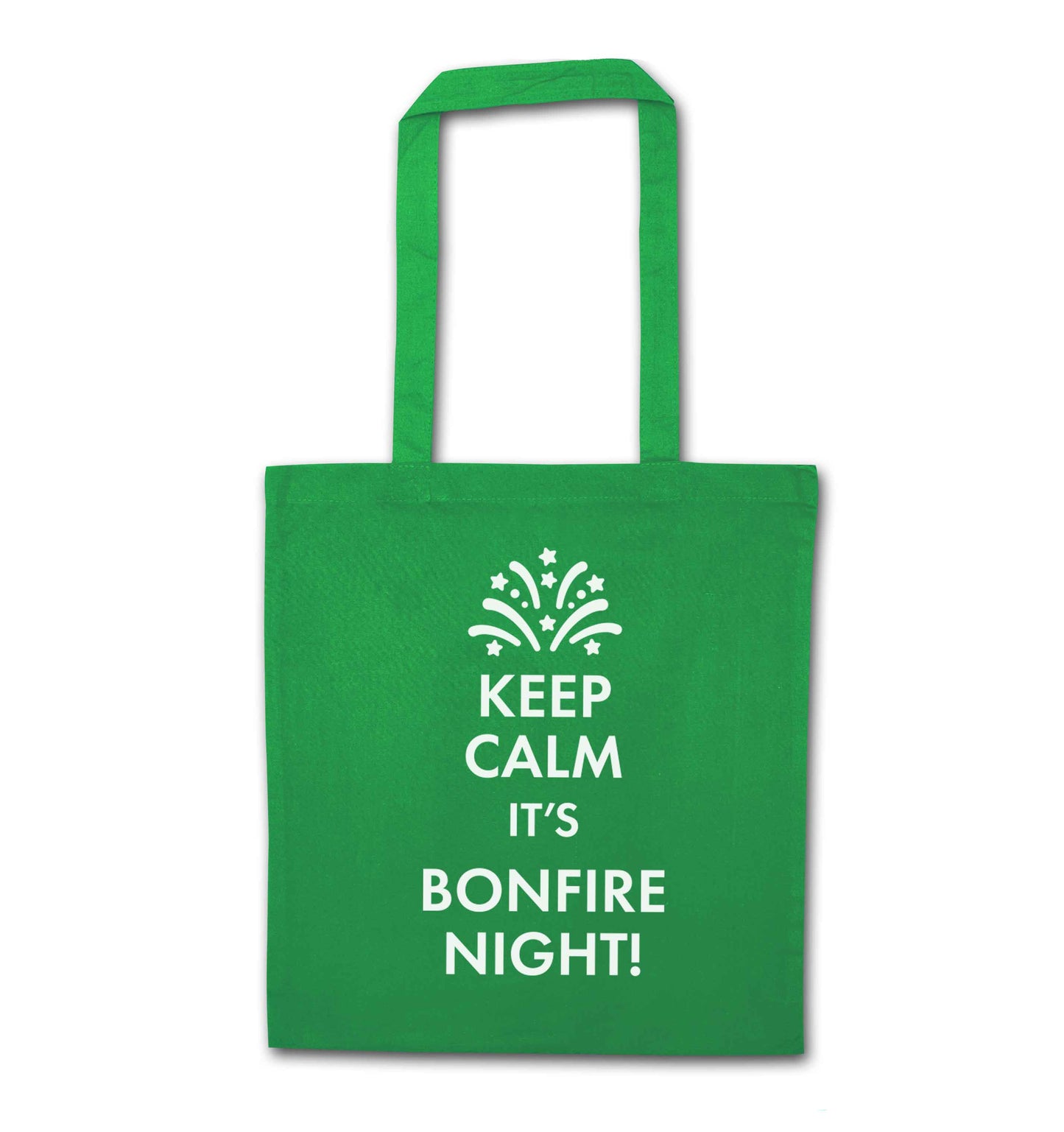 Keep calm its bonfire night green tote bag