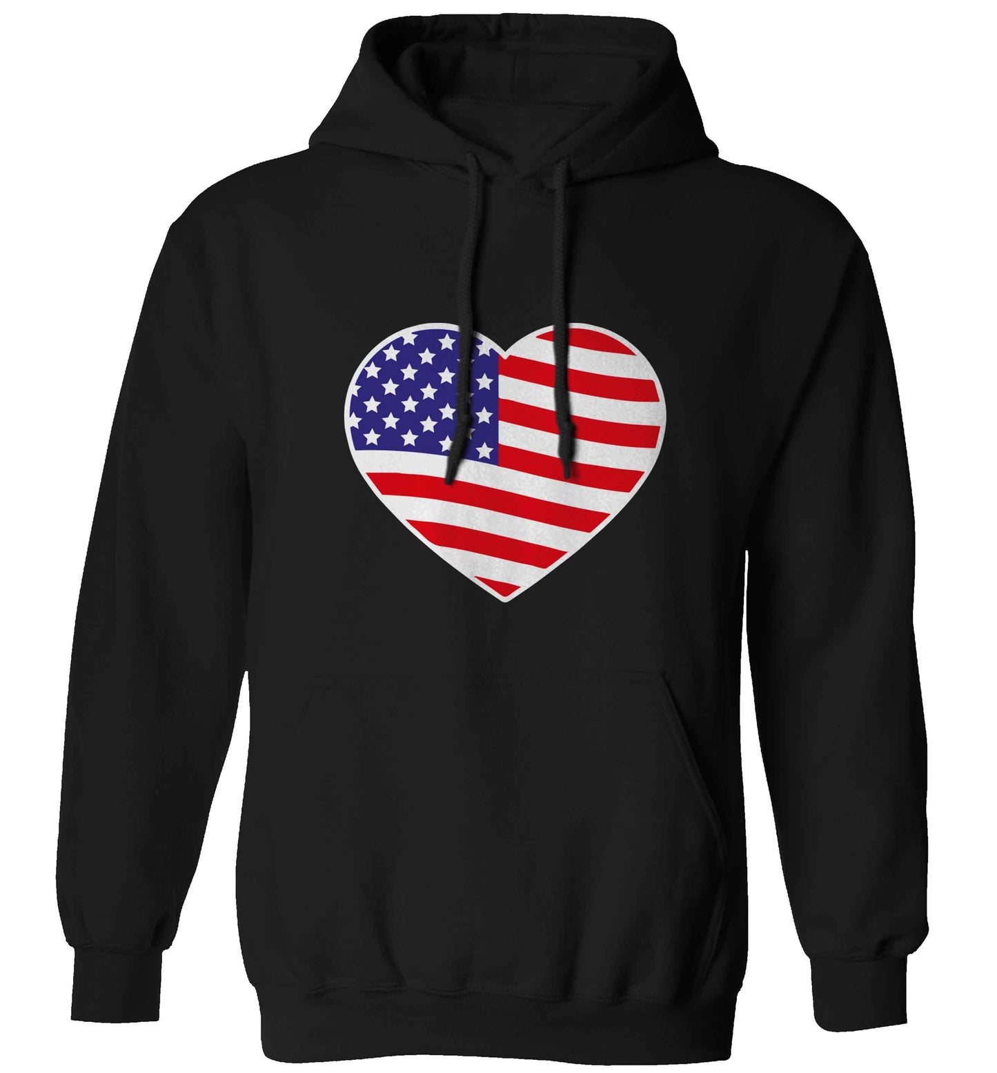 American USA Heart Flag adults unisex black hoodie 2XL