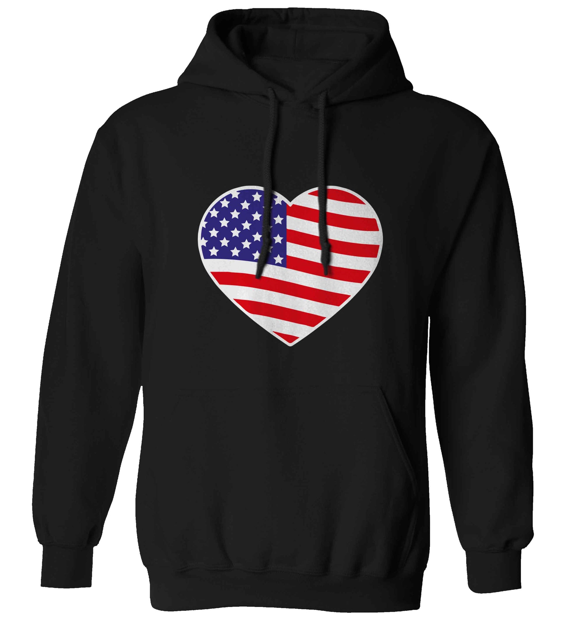 American USA Heart Flag adults unisex black hoodie 2XL
