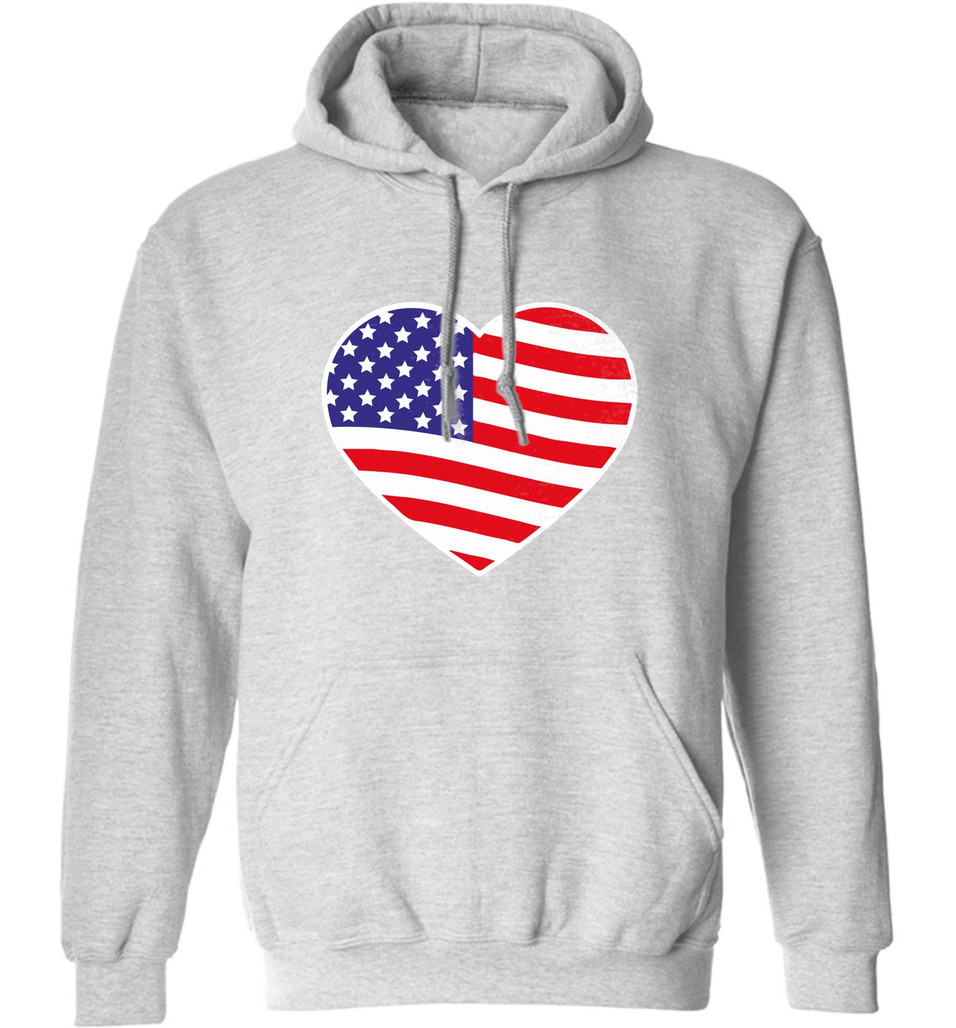 American USA Heart Flag adults unisex grey hoodie 2XL