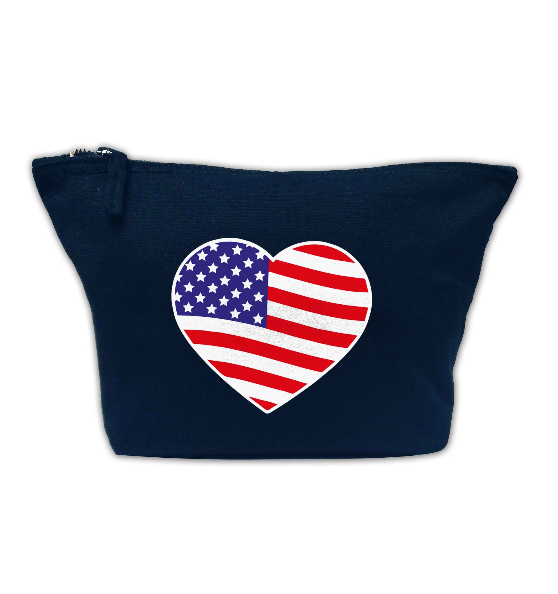 American USA Heart Flag navy makeup bag