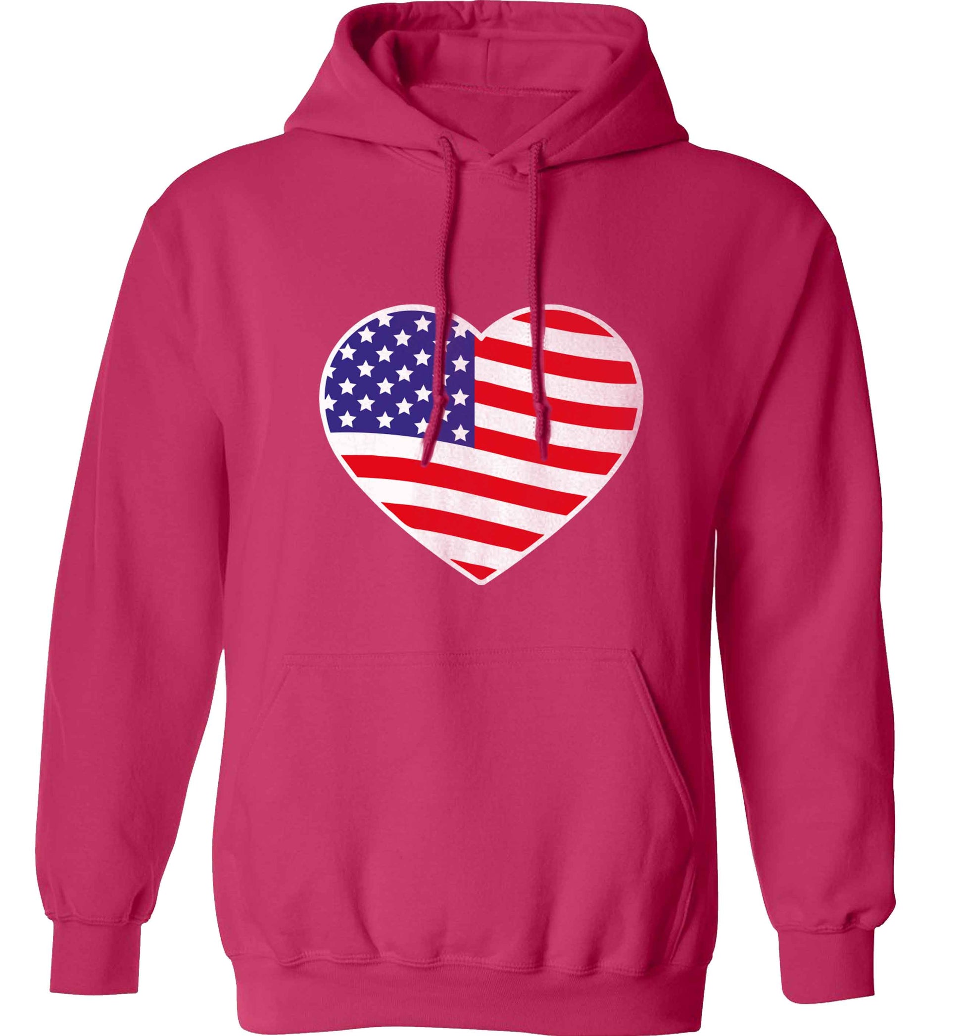 American USA Heart Flag adults unisex pink hoodie 2XL