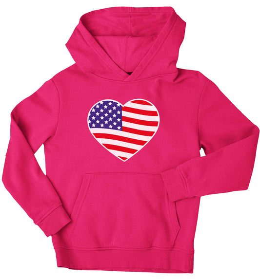 American USA Heart Flag children's pink hoodie 12-13 Years