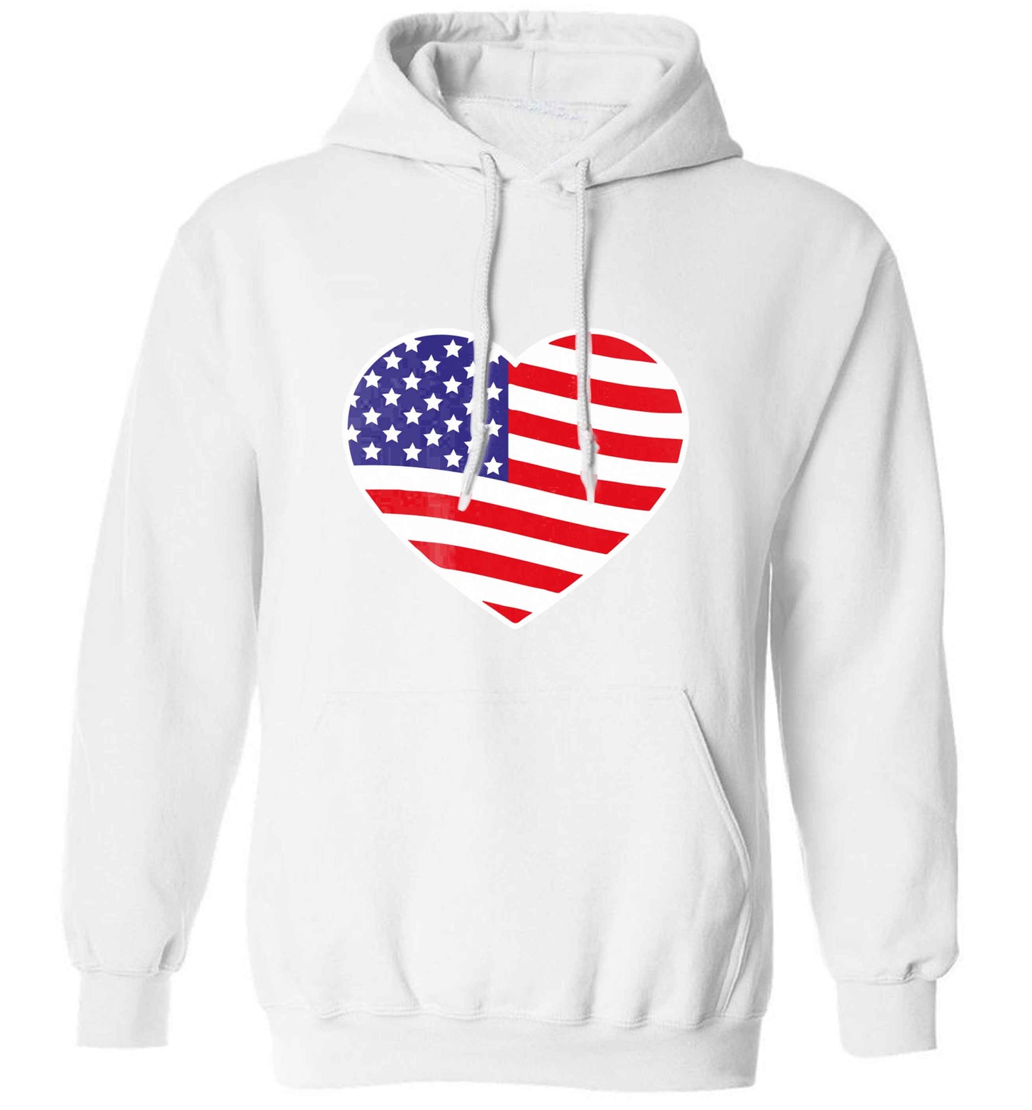 American USA Heart Flag adults unisex white hoodie 2XL