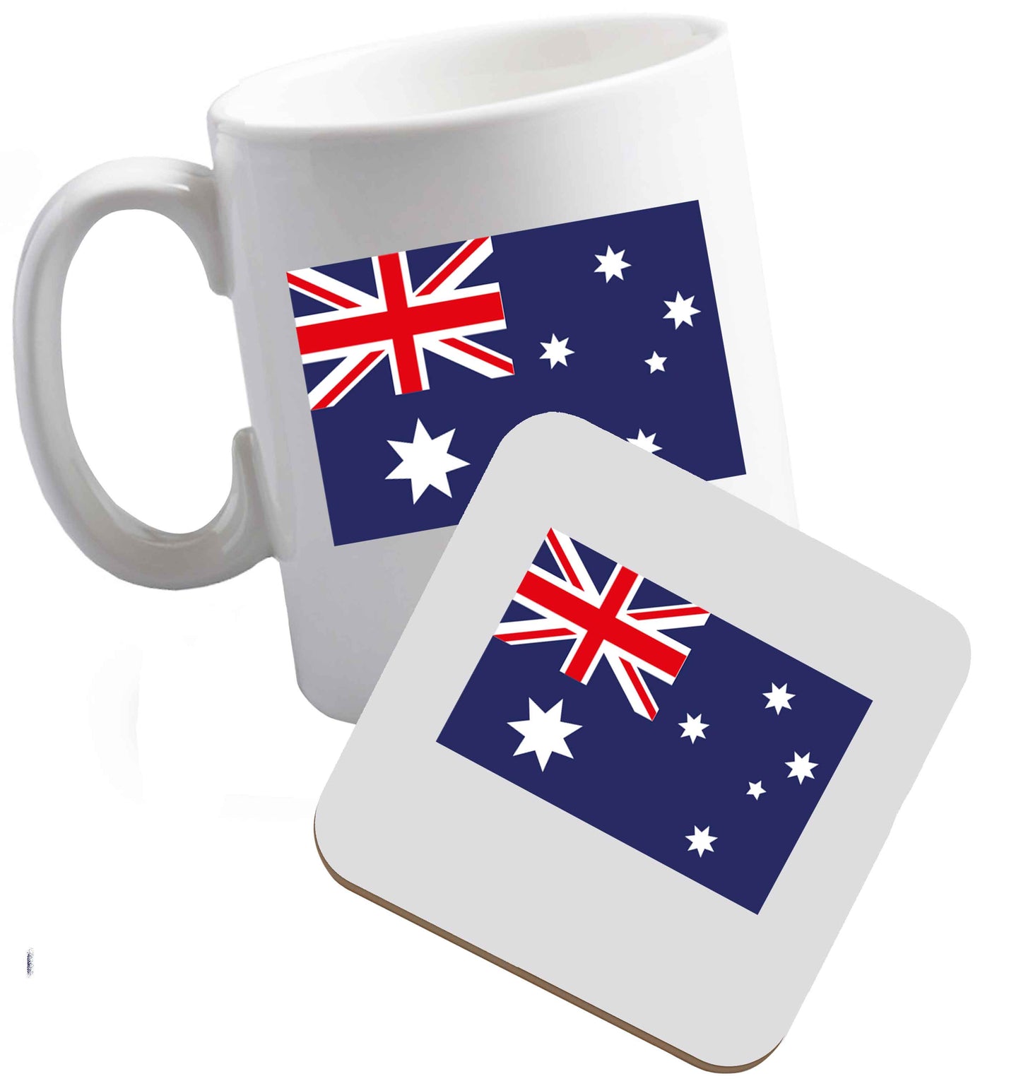 10 ozAustralian Flag ceramic mug and coaster set right handed