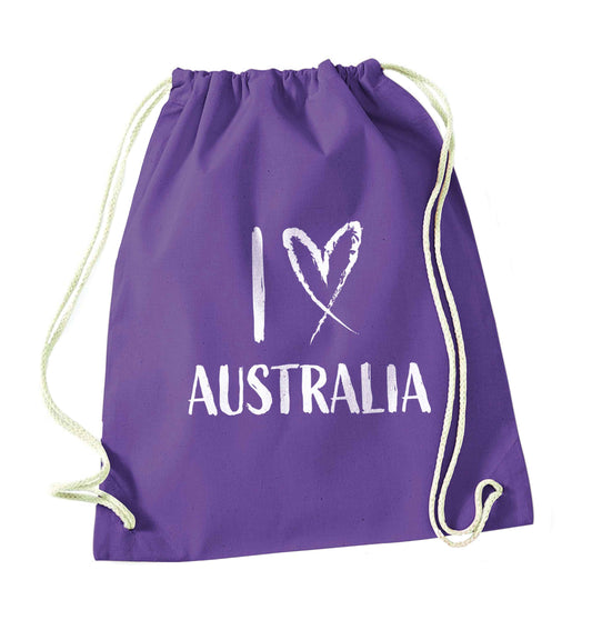 I Love Australia purple drawstring bag