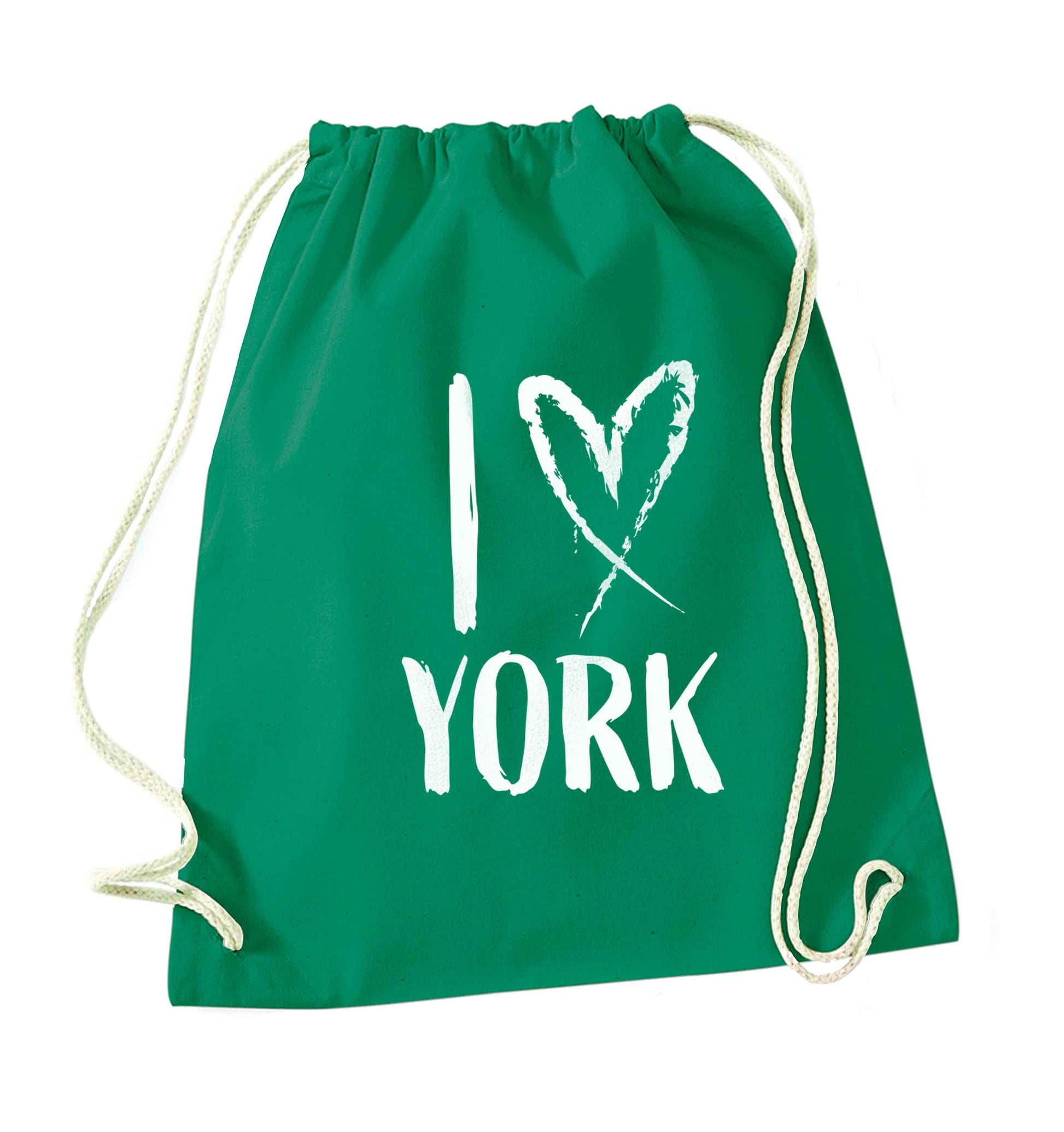 I love York green drawstring bag