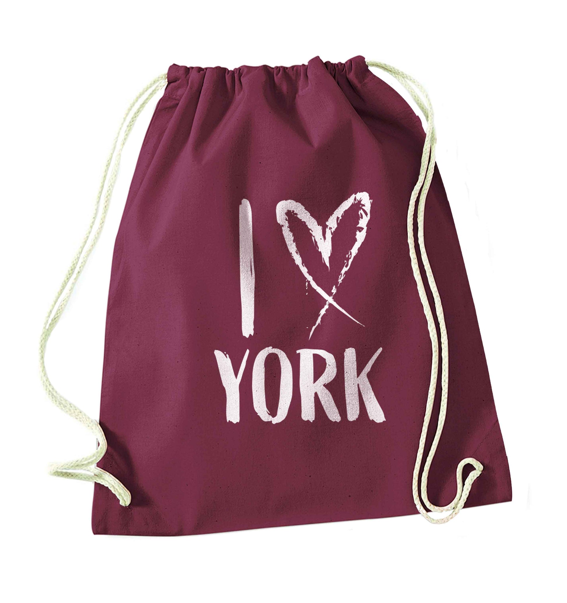 I love York maroon drawstring bag