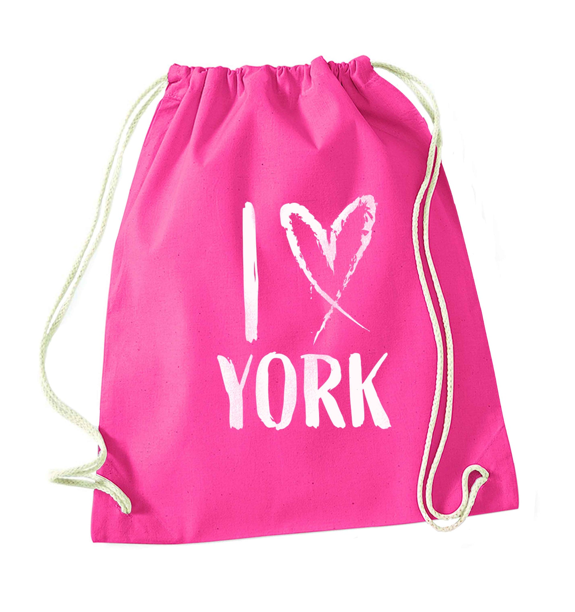 I love York pink drawstring bag