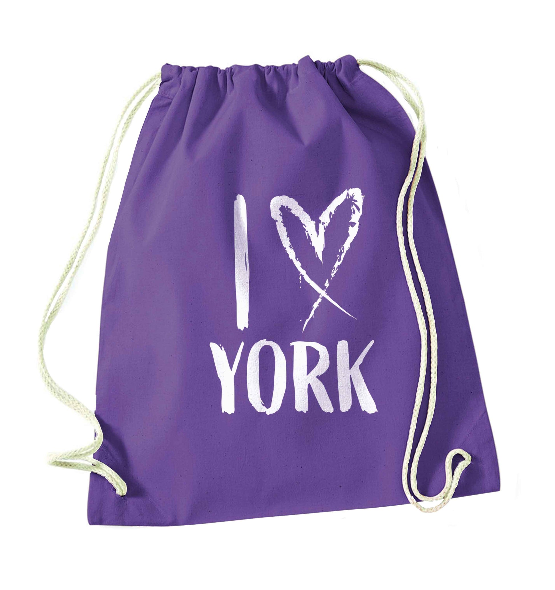 I love York purple drawstring bag