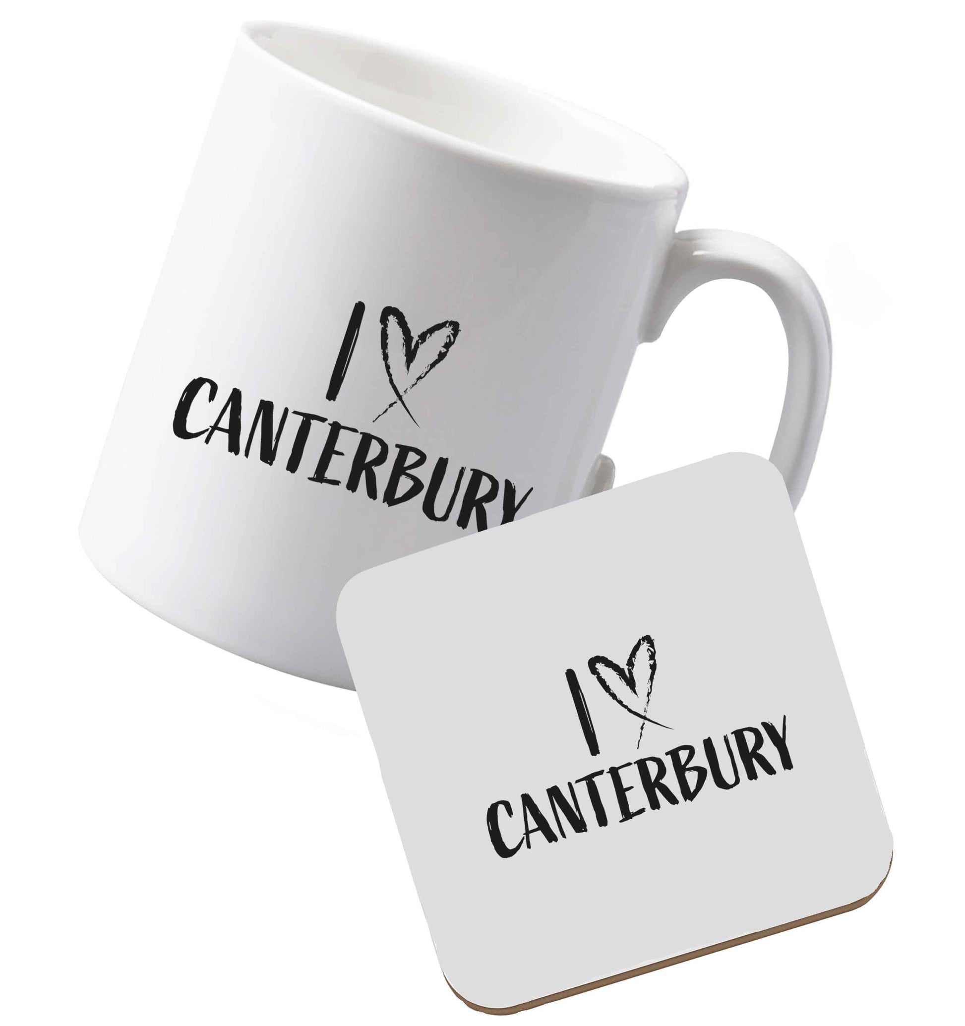 10 oz Ceramic mug and coaster I love Canterbury both sides