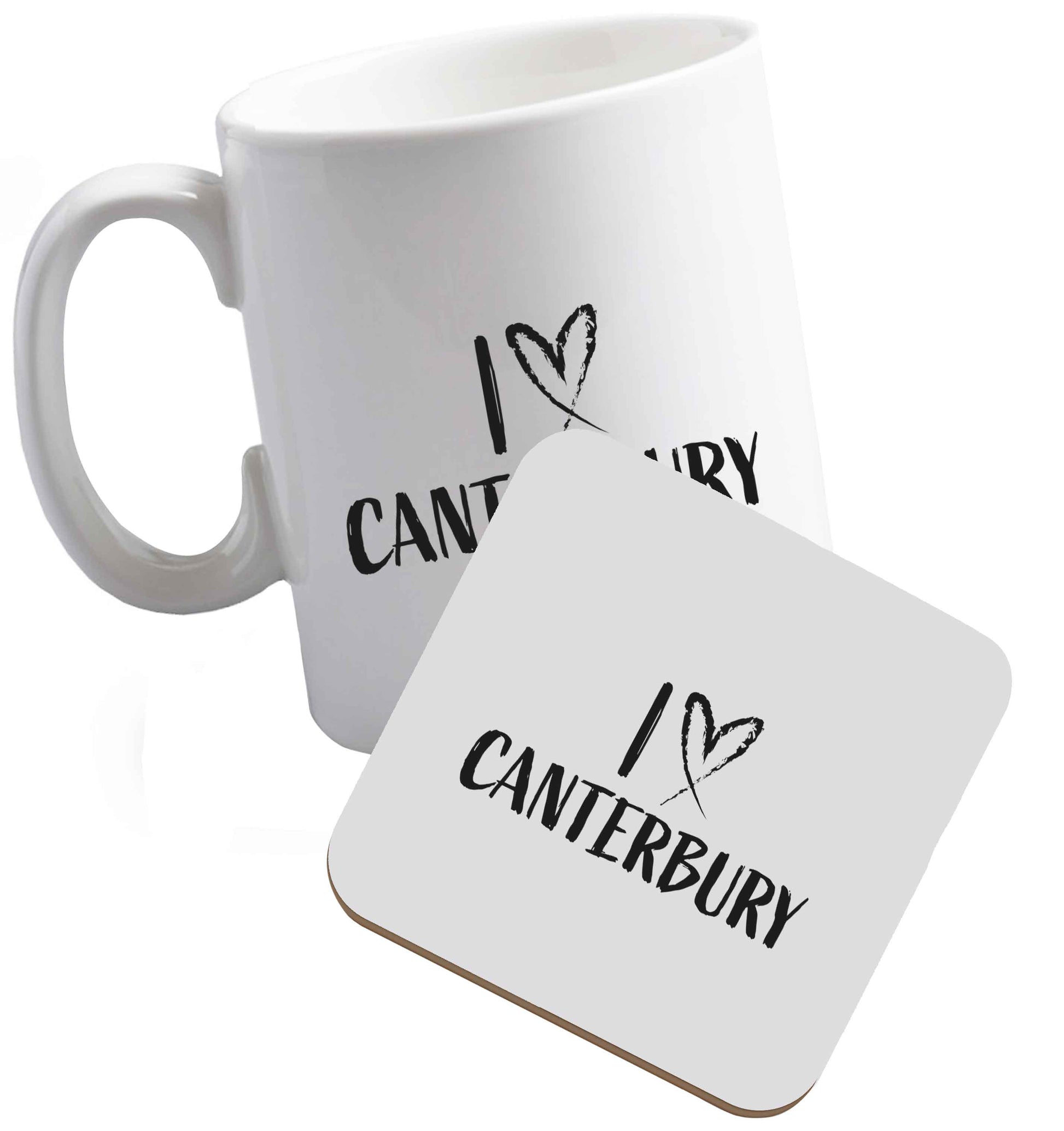 10 oz I love Canterbury ceramic mug and coaster set right handed