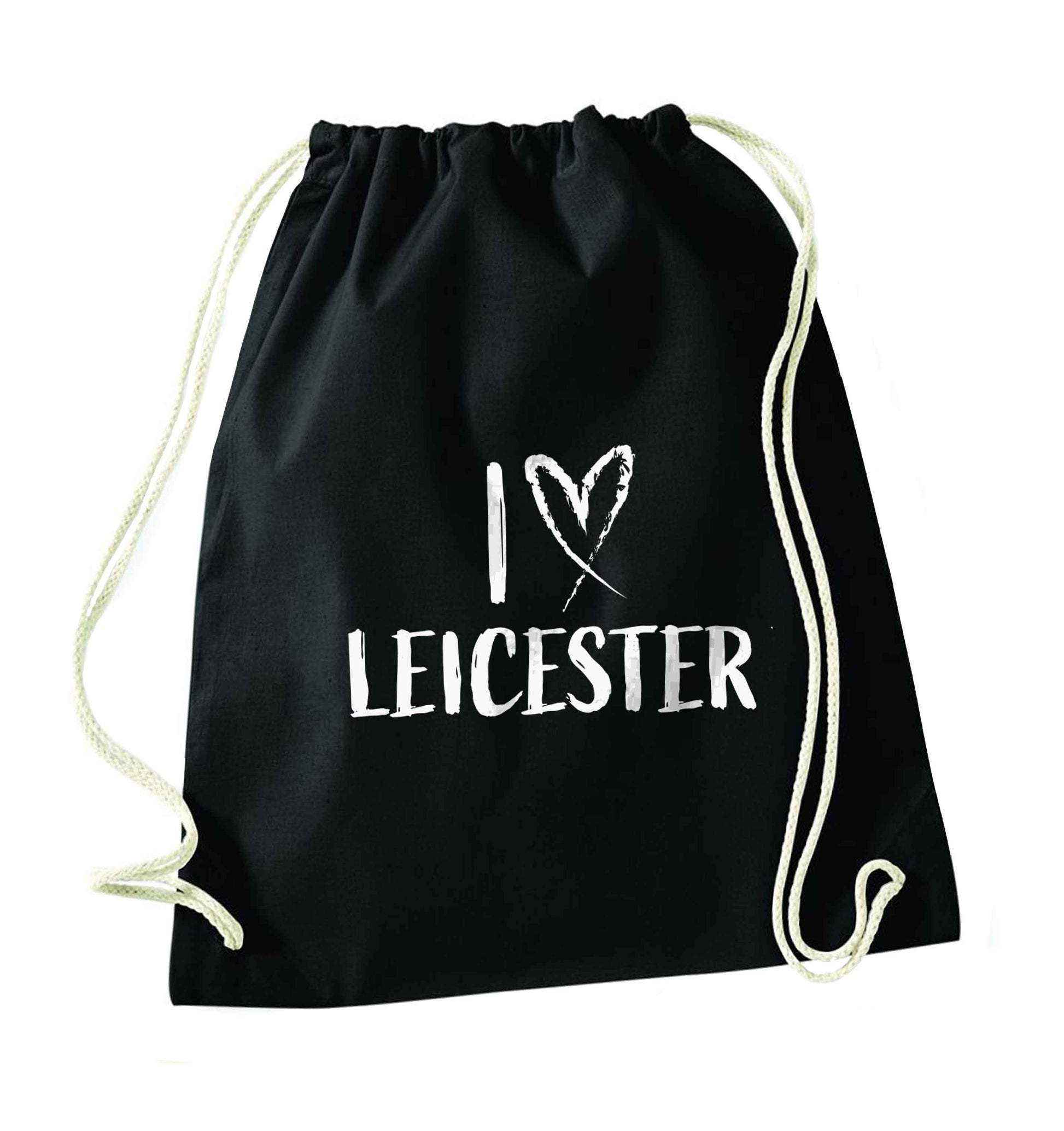 I love Leicester black drawstring bag