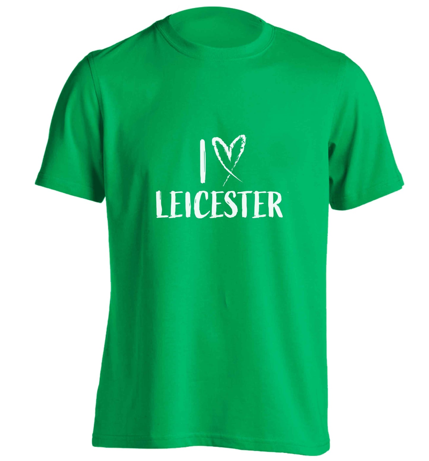 I love Leicester adults unisex green Tshirt 2XL