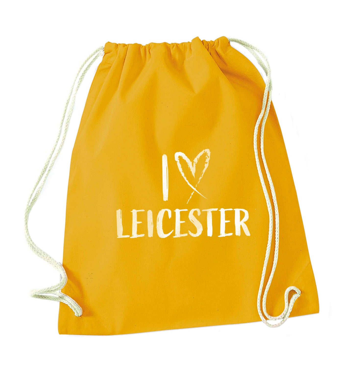I love Leicester mustard drawstring bag