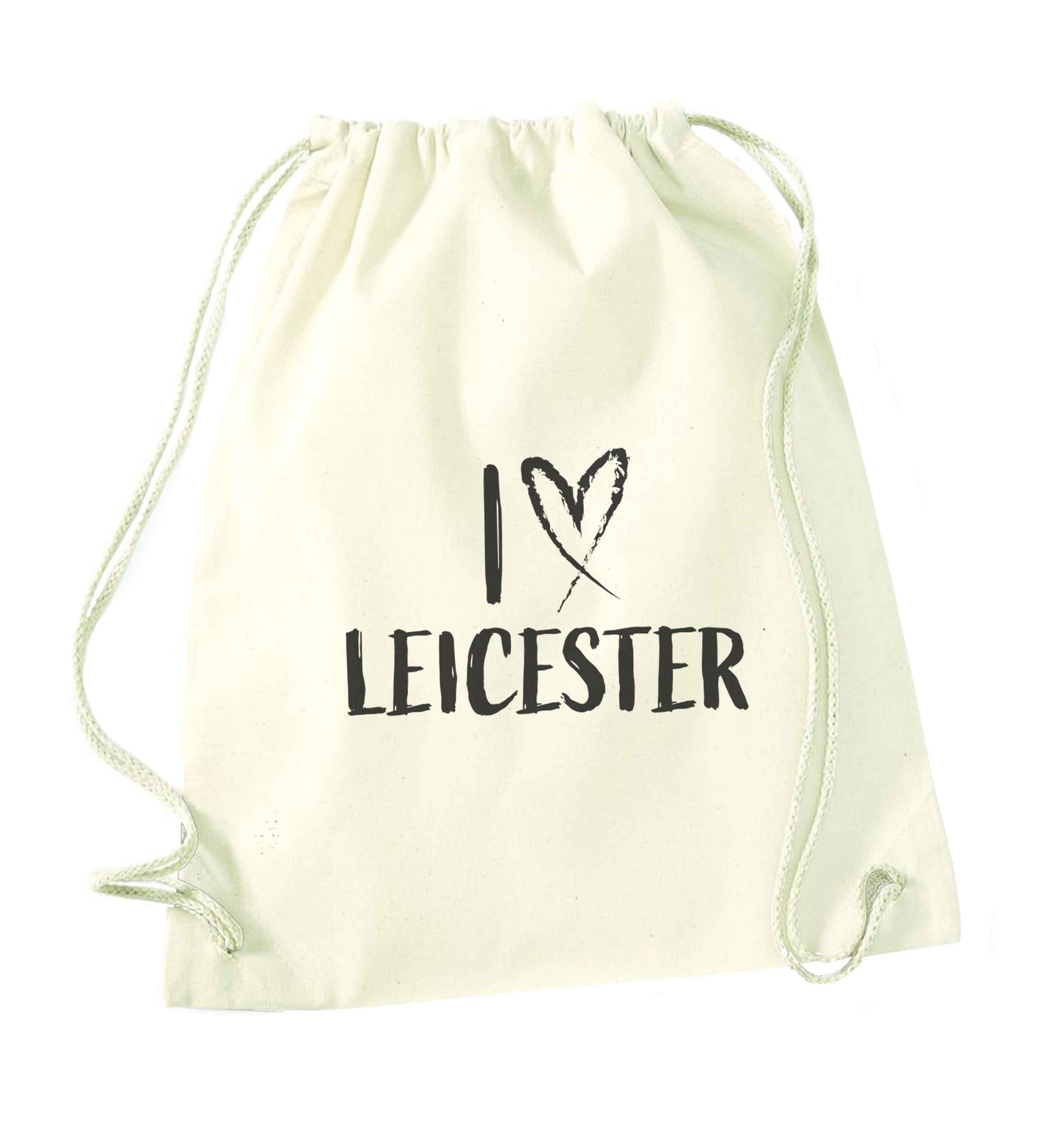 I love Leicester natural drawstring bag