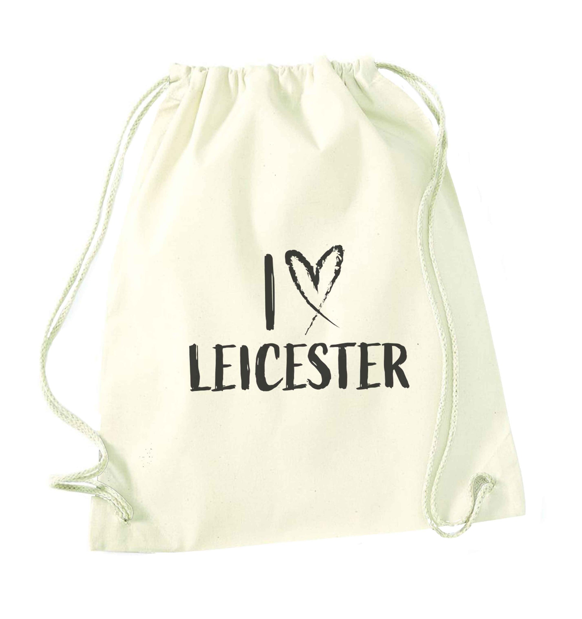 I love Leicester natural drawstring bag