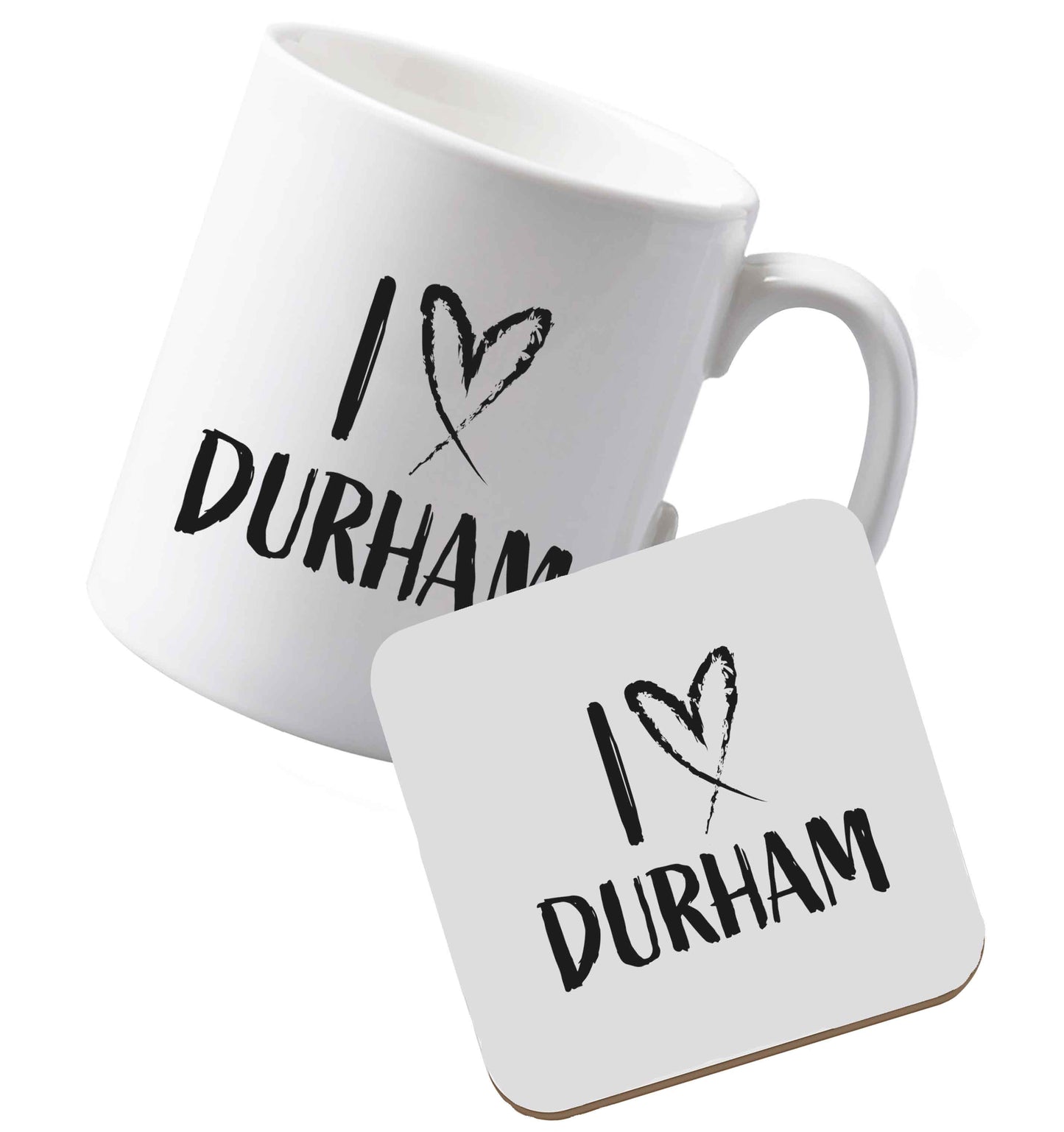 10 oz Ceramic mug and coaster I love Durham both sides