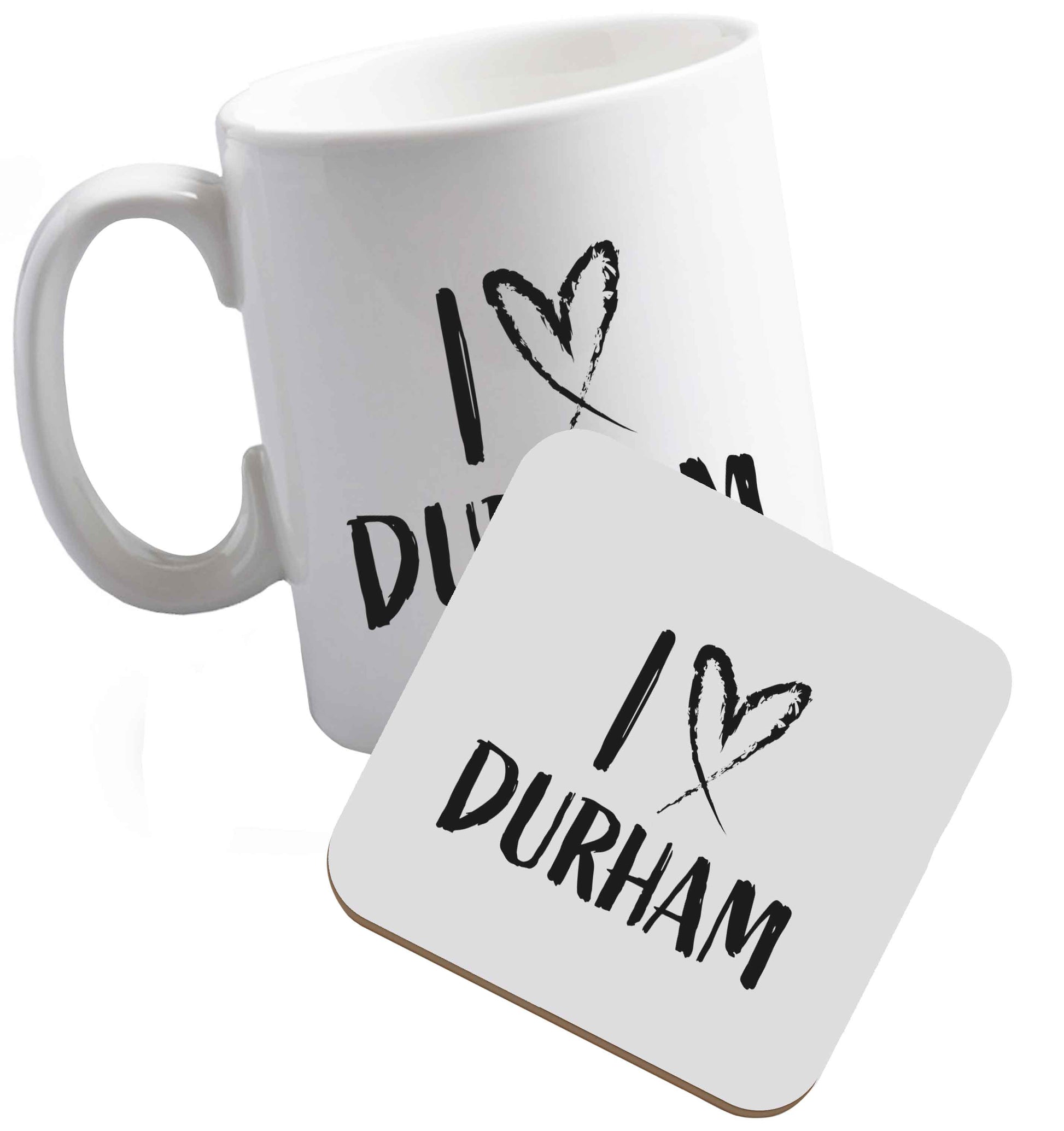 10 oz I love Durham ceramic mug and coaster set right handed