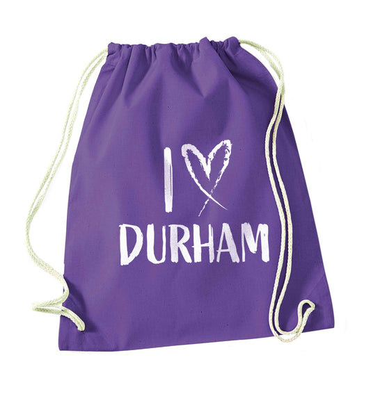 I love Durham purple drawstring bag