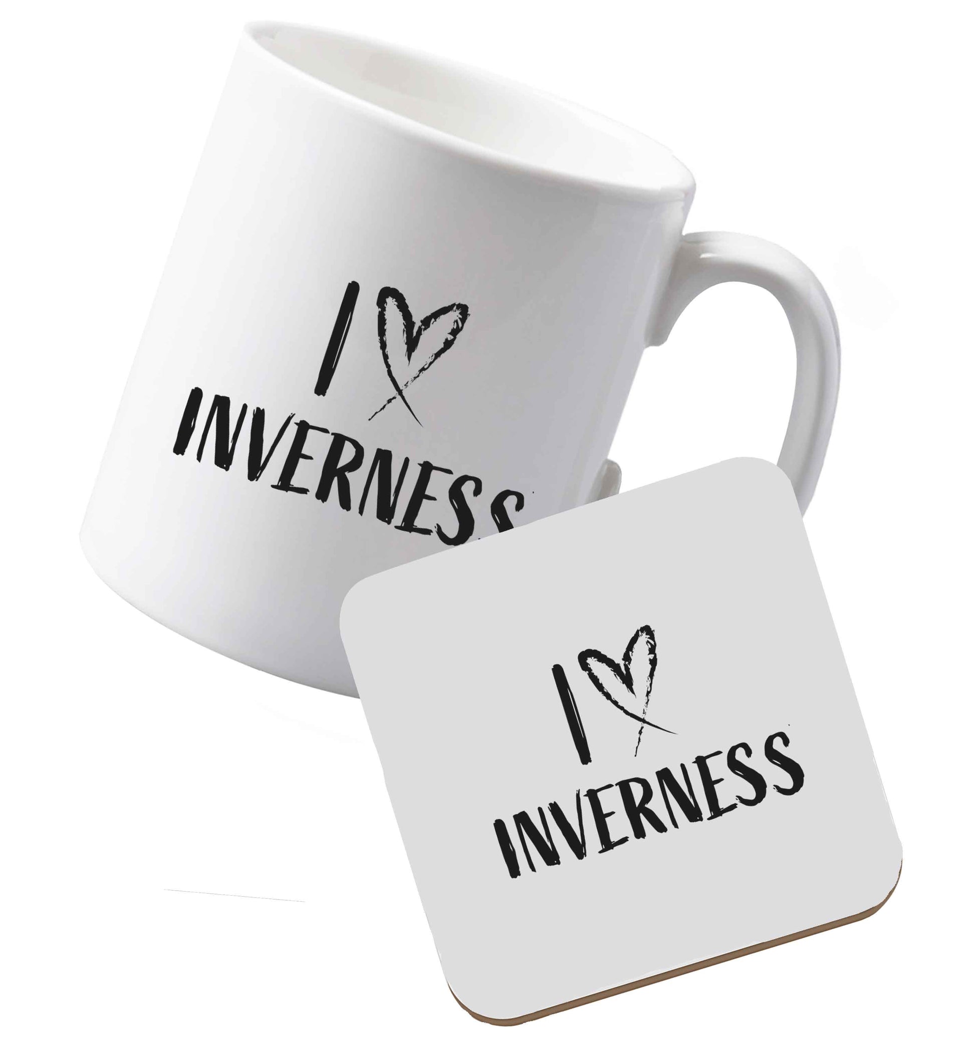 10 oz Ceramic mug and coaster I love Inverness both sides