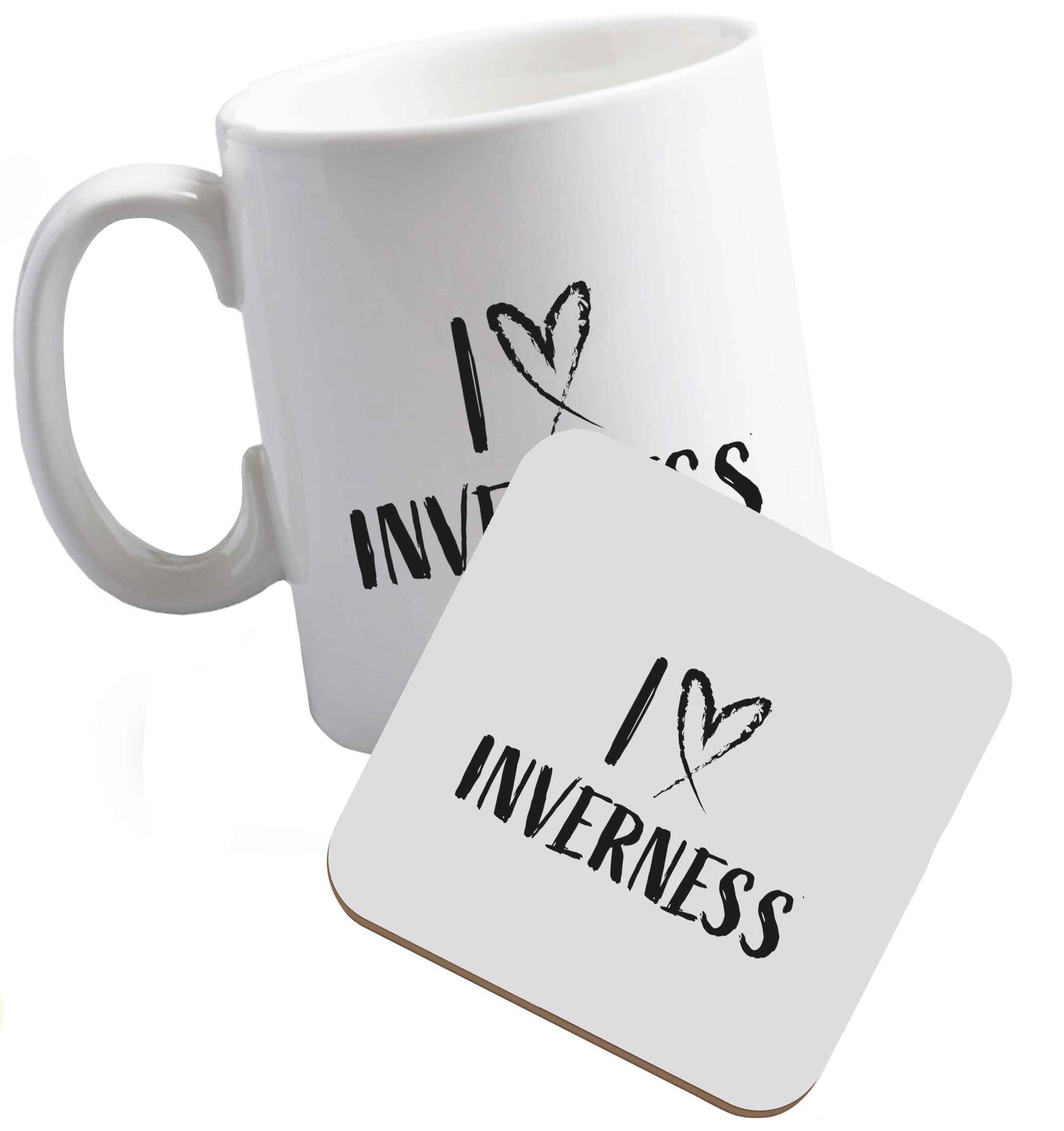 10 oz I love Inverness ceramic mug and coaster set right handed