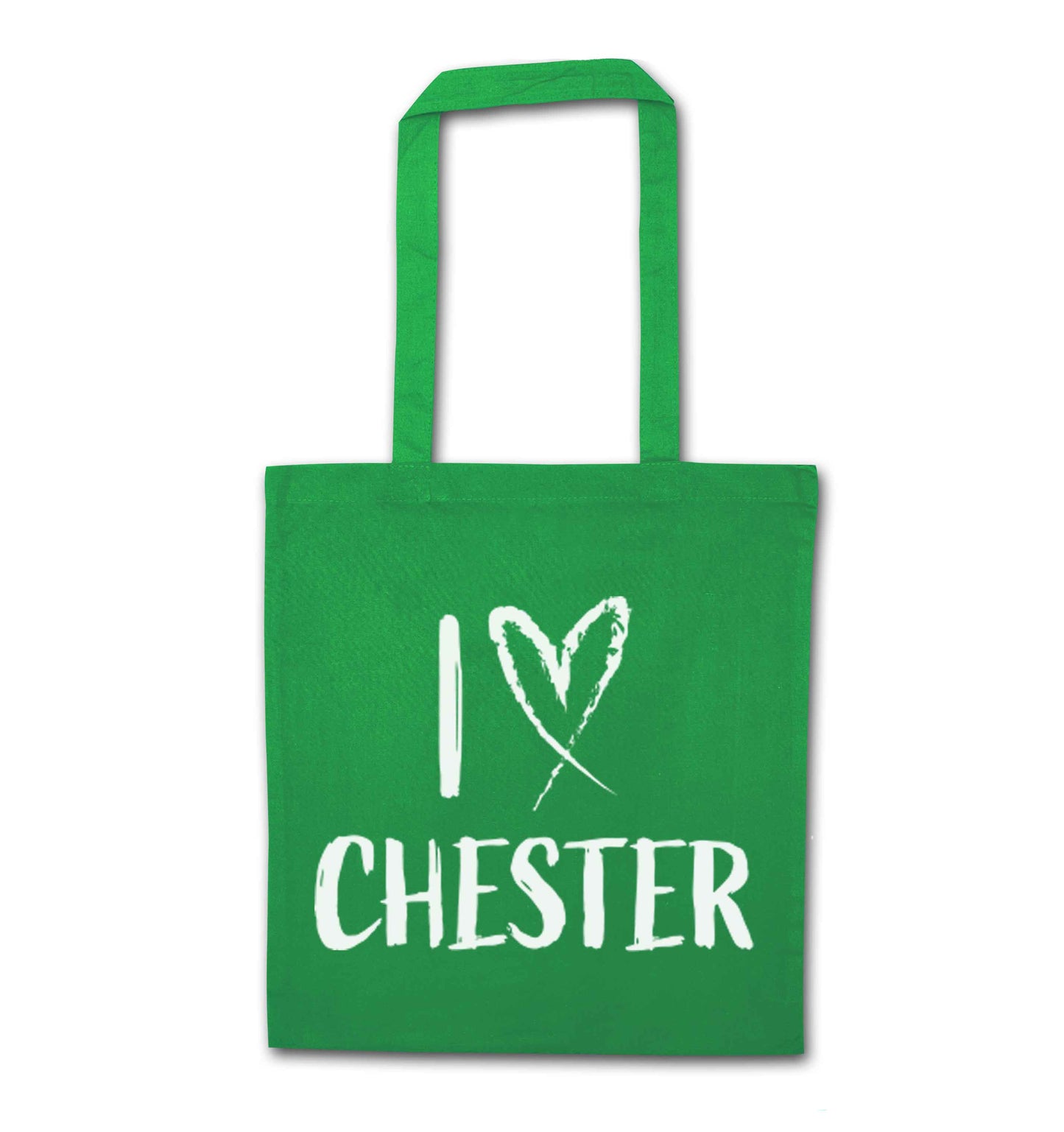 I love Chester green tote bag