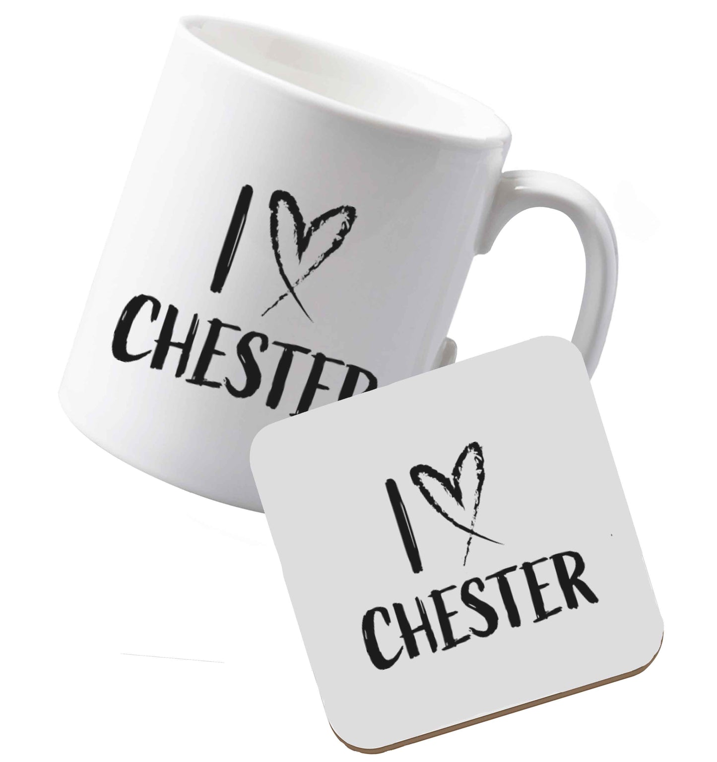 10 oz Ceramic mug and coaster I love Chester both sides