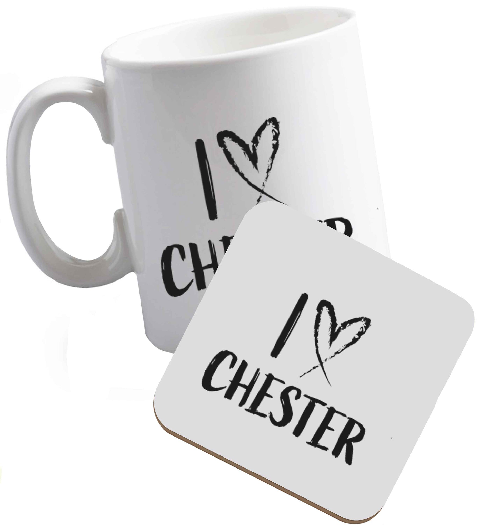10 oz I love Chester ceramic mug and coaster set right handed