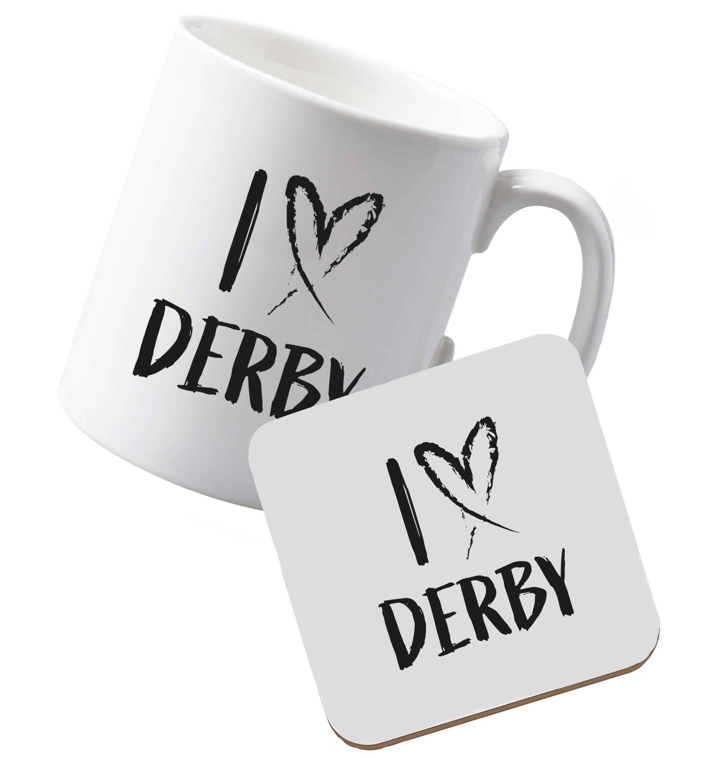 10 oz Ceramic mug and coaster I love Derby both sides