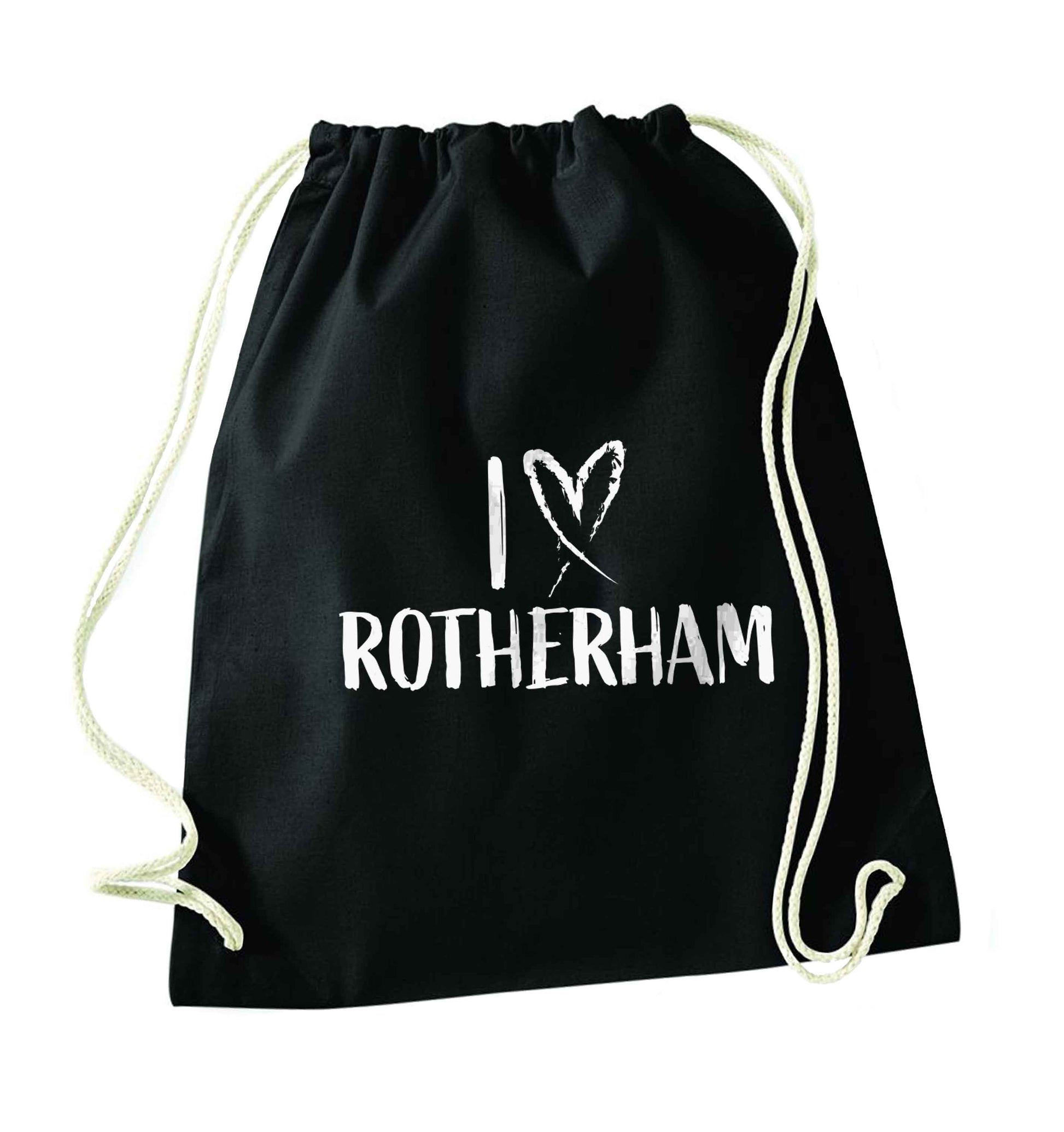 I love Rotherham black drawstring bag