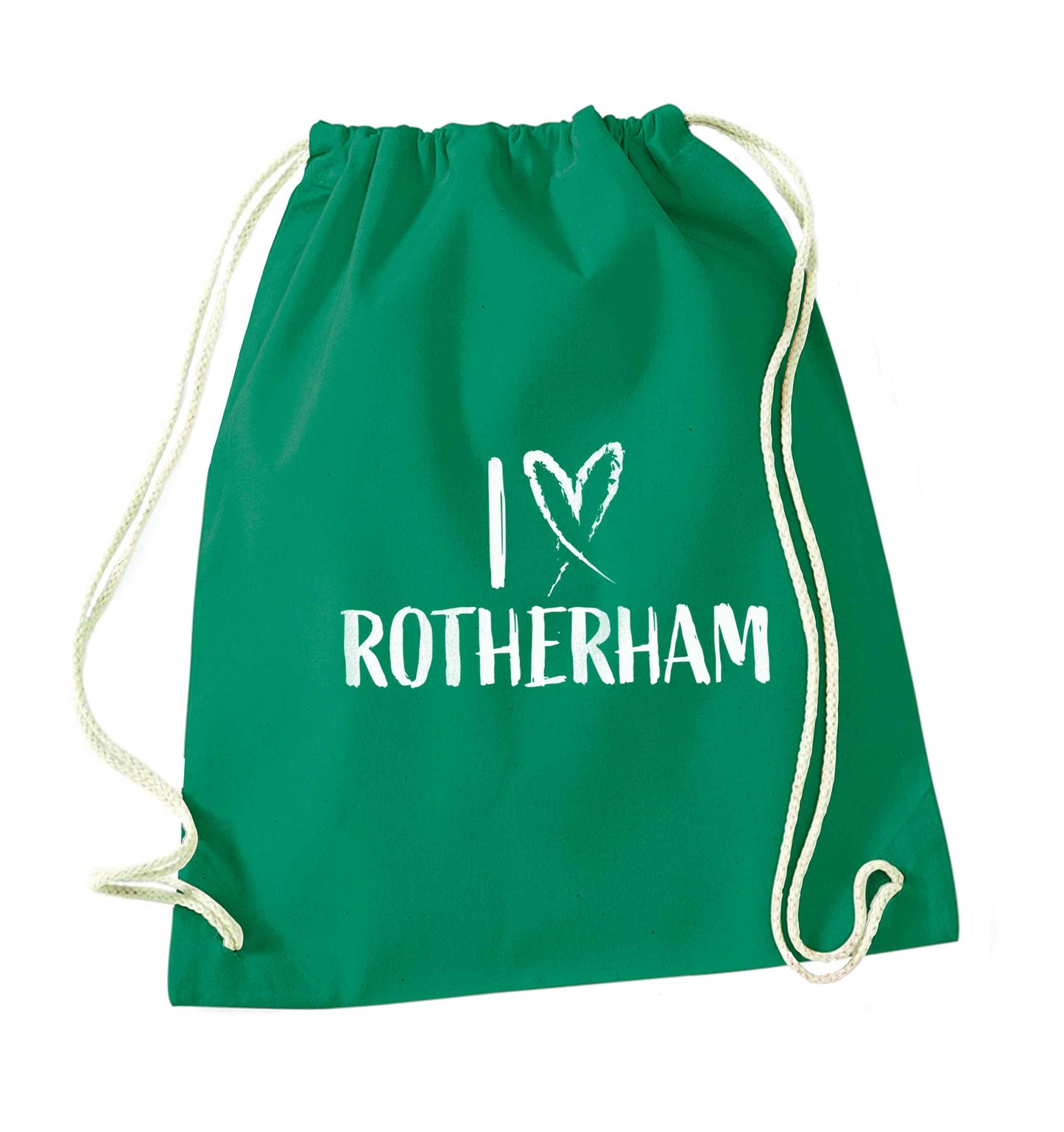 I love Rotherham green drawstring bag