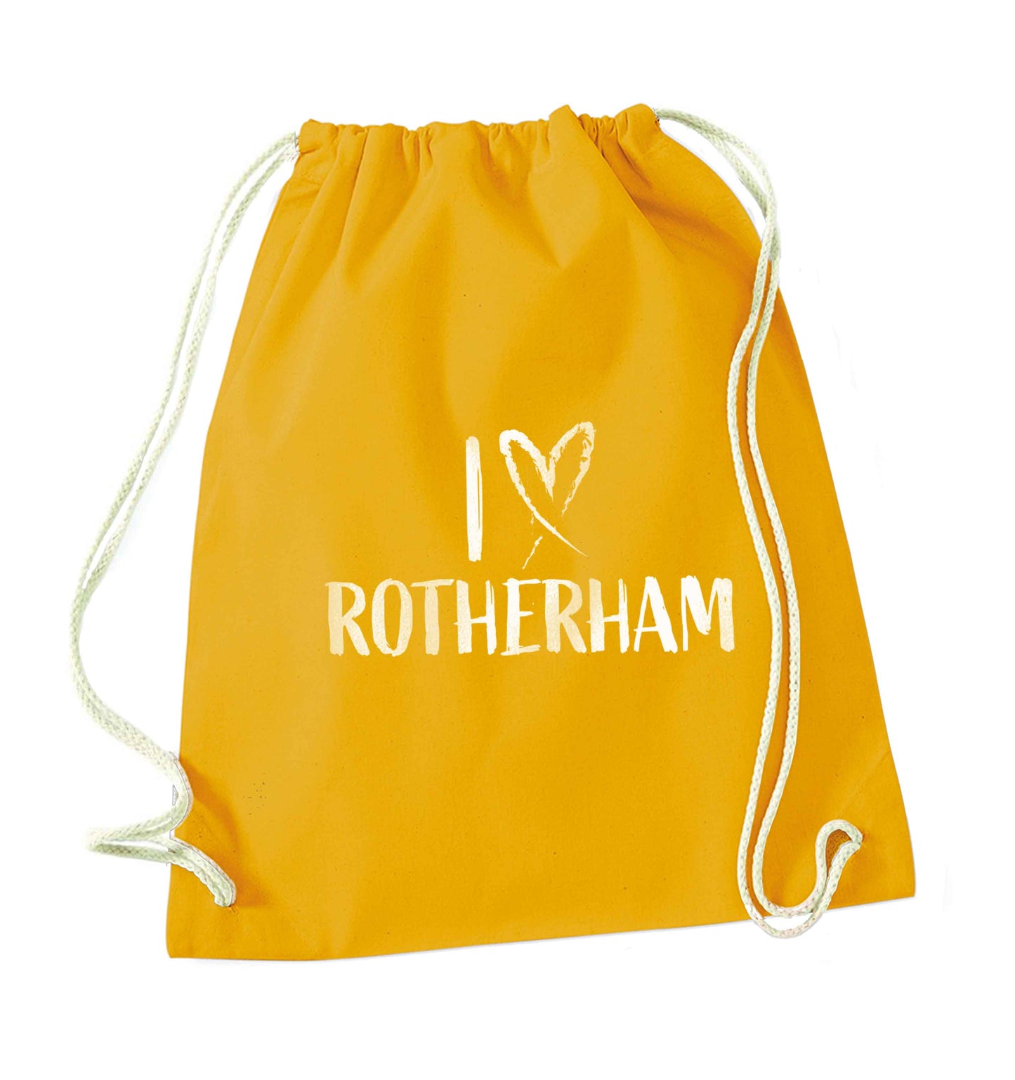 I love Rotherham mustard drawstring bag
