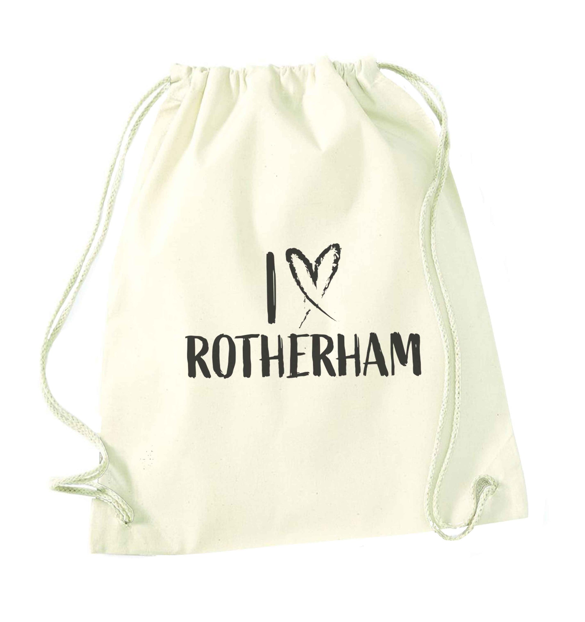 I love Rotherham natural drawstring bag