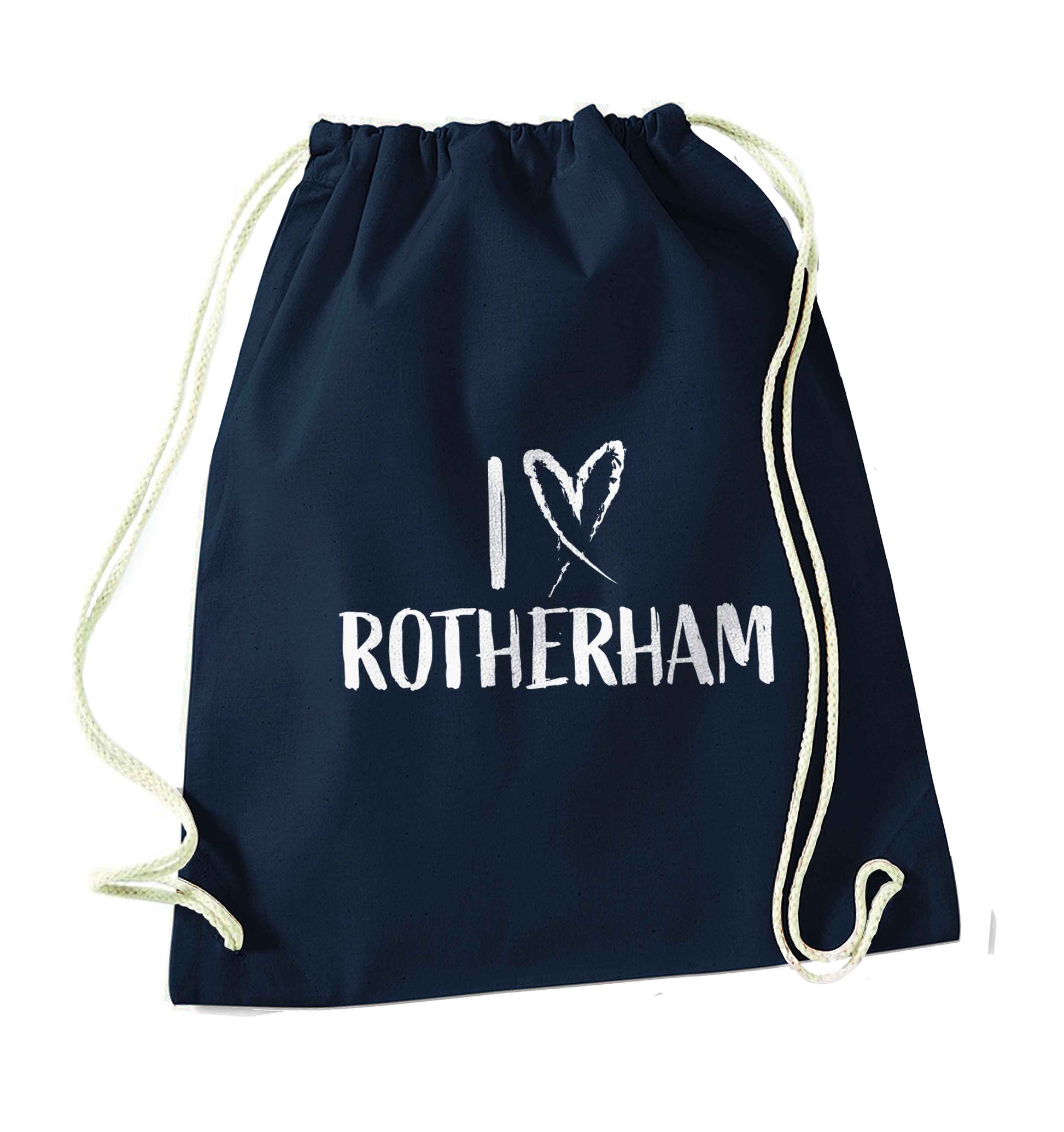 I love Rotherham navy drawstring bag