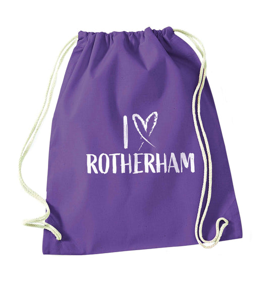 I love Rotherham purple drawstring bag
