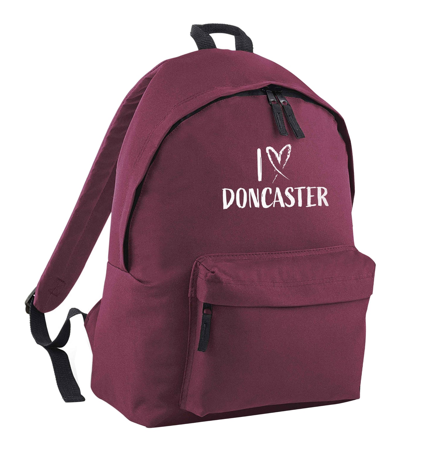 I love Doncaster maroon adults backpack