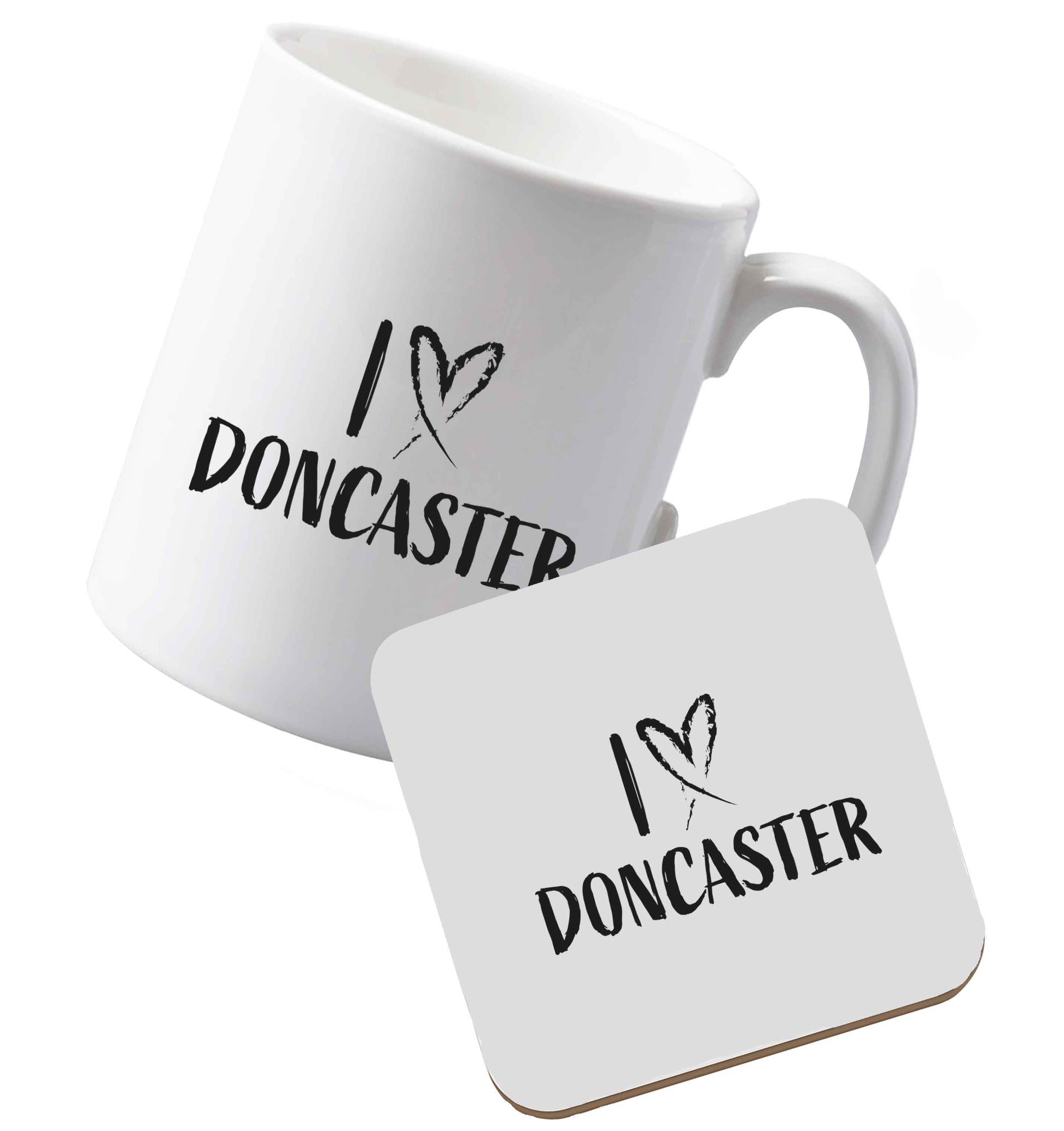 10 oz Ceramic mug and coaster I love Doncaster both sides