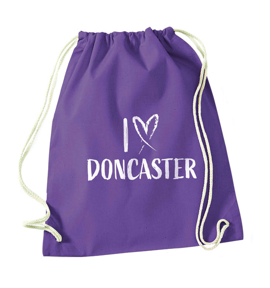 I love Doncaster purple drawstring bag