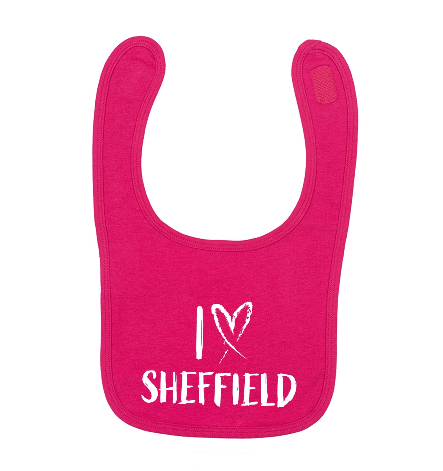 I love Sheffield dark pink baby bib