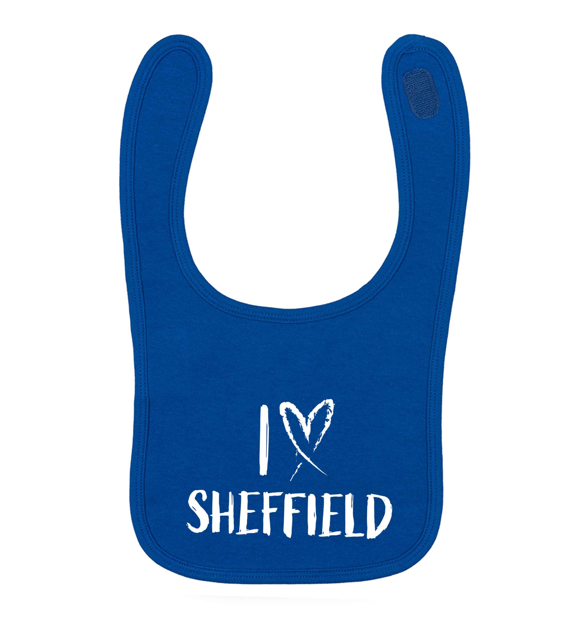 I love Sheffield royal blue baby bib