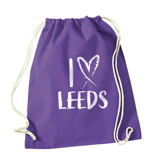 I love Leeds purple drawstring bag